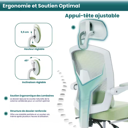 Chaise ergonomique confort + repose pied - Ayla