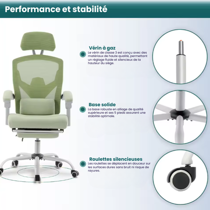 Chaise ergonomique confort + repose pied - Ayla