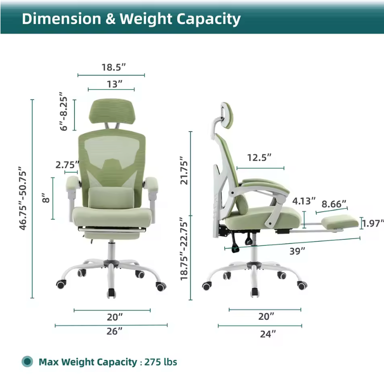 Chaise ergonomique confort + repose pied