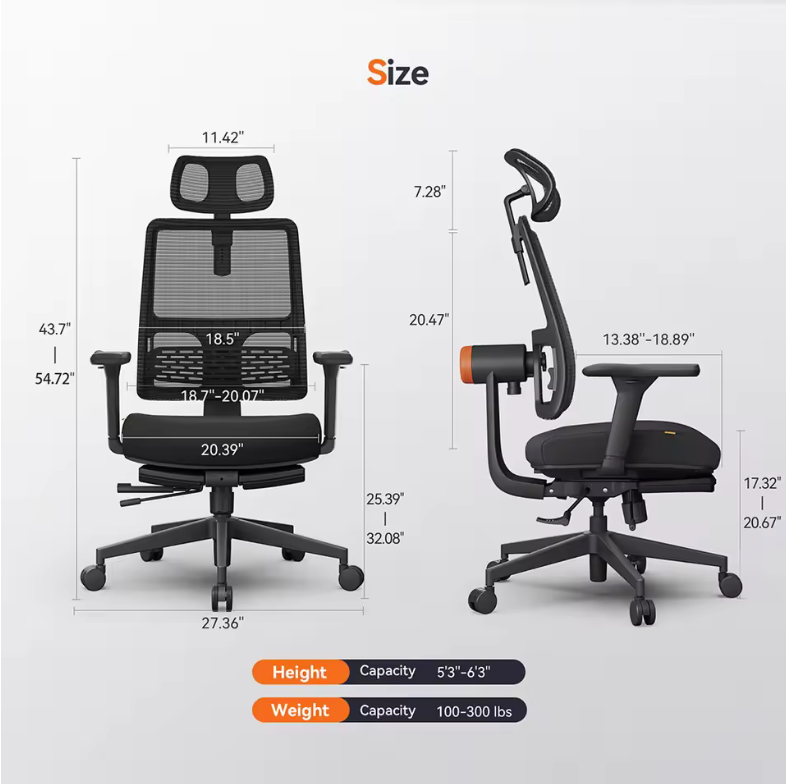 Chaise ergonomique Pro Confort + repose pied